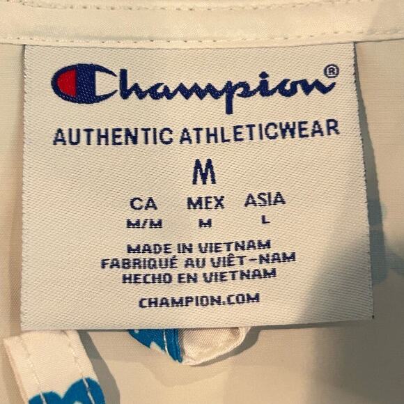 Champion Jacket Mens M White Packable Stadium Script All Over Logo‎ Windbreaker - Picture 3 of 10